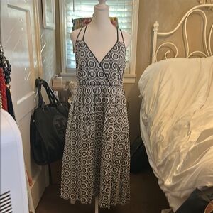 J. Crew Blue and White Midi Sundress with Spaghetti Straps